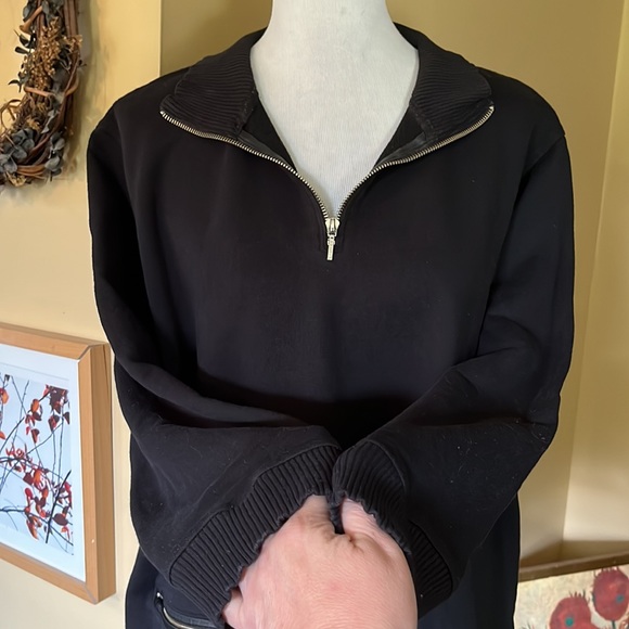 RALPH LAUREN Size 1X Mockneck 1/4 Zip Black & Silver HW Pocket Leather Trim PREP - Picture 5 of 16